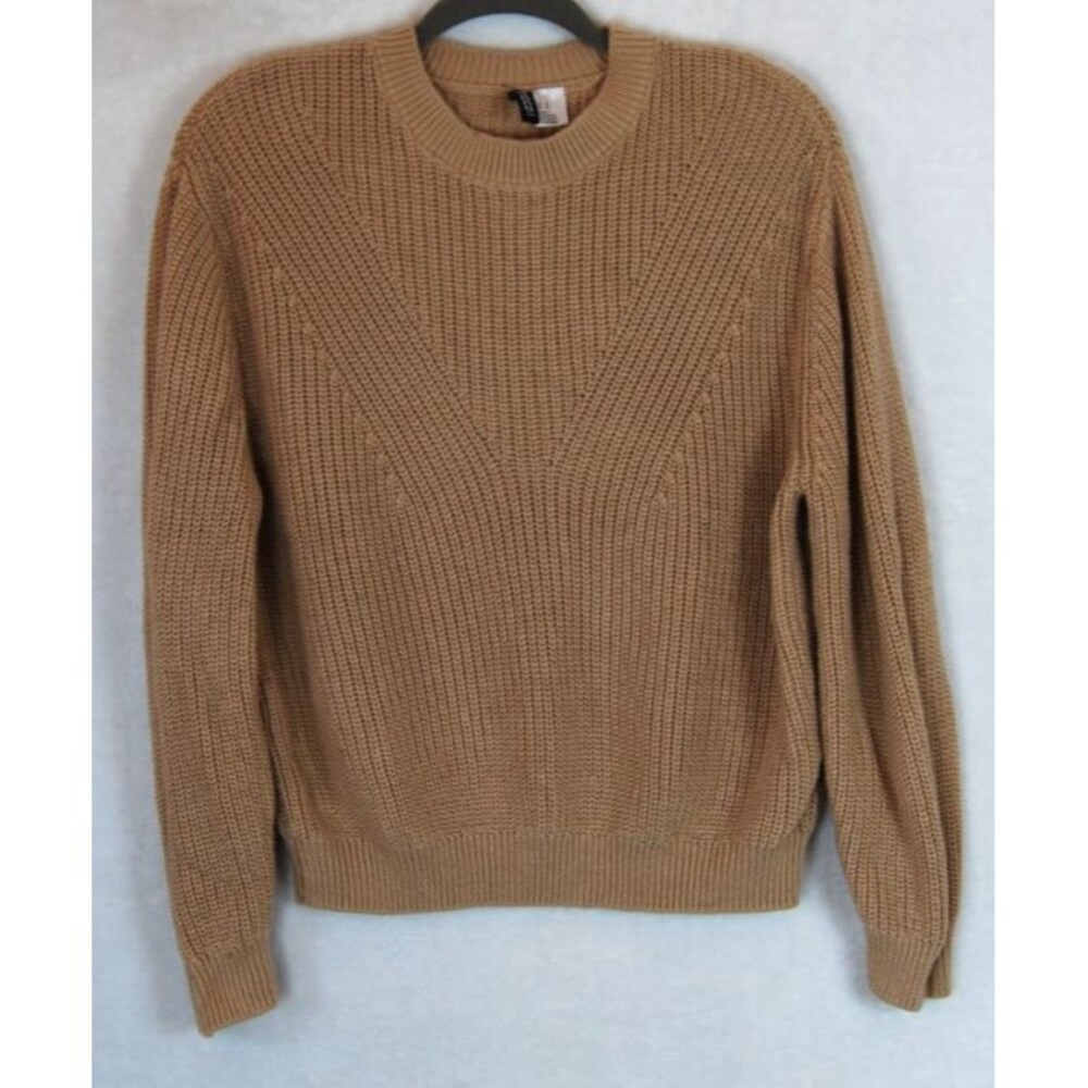 H&M Divided Camel Tan Crew Neck Knit Sweater Women’s Size Medium Minimalist